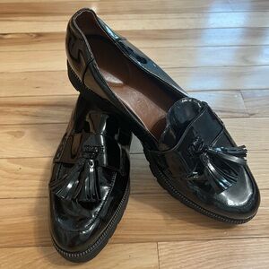 Franco Sarto Black Patent Leather Loafers with Tassels